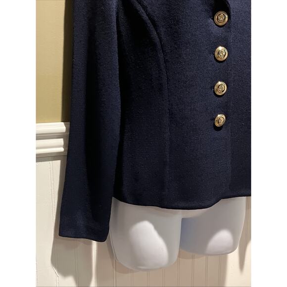 Vtg St John Basic Santana Knit Navy Blue Jacket Gold Tone Buttons W/eagles Sz 2 - Picture 2 of 11